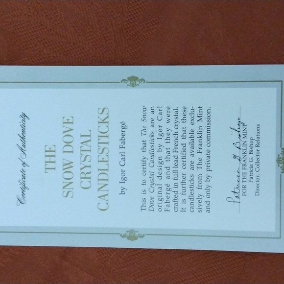 💕HP💕Snow Dove Crystal Candlesticks by Faberge NWOT - Picture 10 of 10